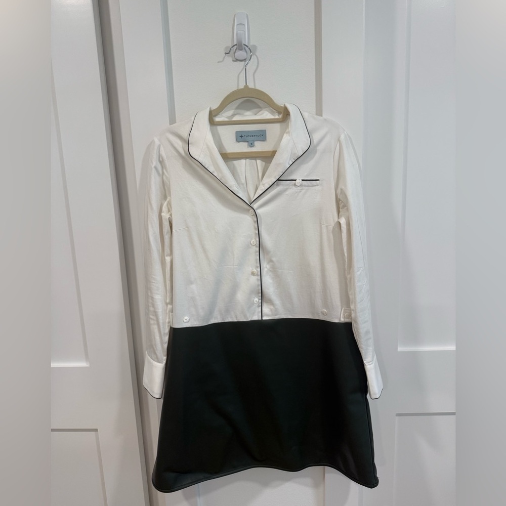 Tuckernuck White and Dark Green Long Sleeve A-Line Dress